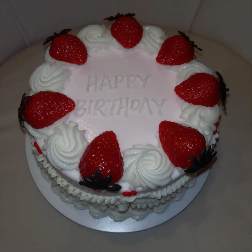 Birthday Strawberry Cake Decoration Prop  - Red Pink and White